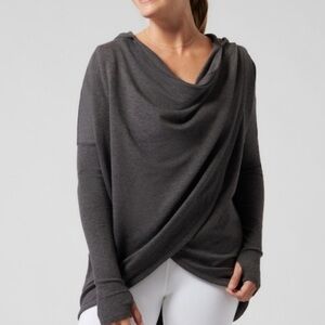 Athleta Purana Gray Wrap Sweatshirt Cozy Draped Cowl Neck Athleisure Top XS/S